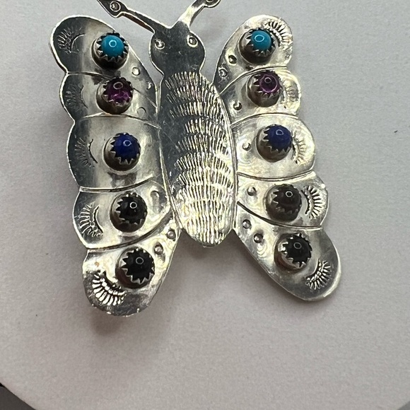 Navajo Butterfly sterling stone brooch - Picture 2 of 5